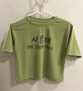 BTS Bangtan Army Korean T-shirt In Olive Green Colour With Logo