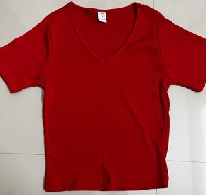 V-neck Red Top