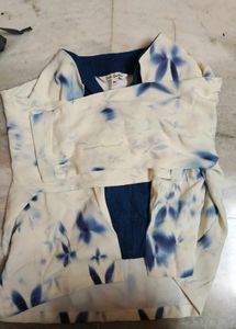 Stylish Blue Print Top with attached jacket