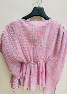 Pink Plaid Pleated Kaaftan Top