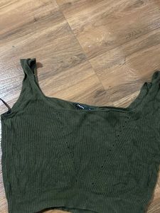 Green Knit Crop Top