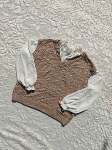 Cute Brown Knit Vest with Sleeves