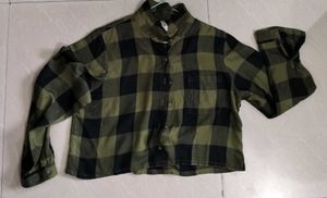 Olive Shirt Style Crop Top