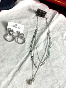 3 Layered Necklace Along With a Earrings Set