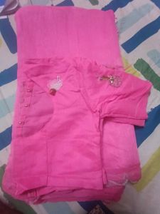 Pink Saree With Blouse Combo