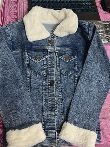 Denim Jacket with Fur Collar