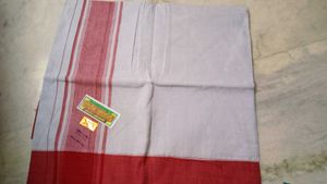 traditional cotton saree - red &amp; white