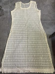 Women's Net Cream Color Sleeveless Top