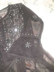 Embriodered Luckhnowi Black Top Short Kurti Tunic