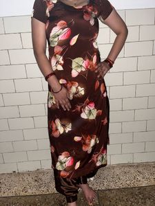 Brown Floral Print crepe Salwar Kameez Suit