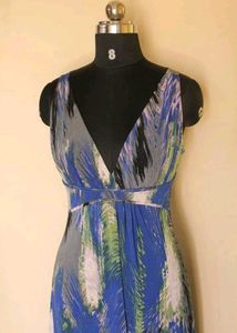 Royal Blue Abstract Print Maxi Stretch Dress
