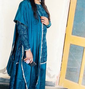 Teal Embellished Sarara Kameez