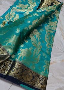 Elegant Teal &amp; Gold Saree