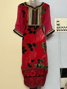 Velvet Designer Red Floral Kurta