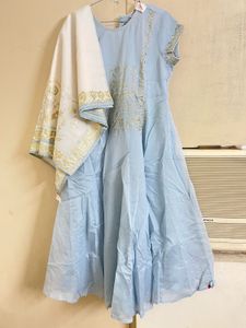 Beautiful Sky Blue Anarkali Style 3 Piece Suit