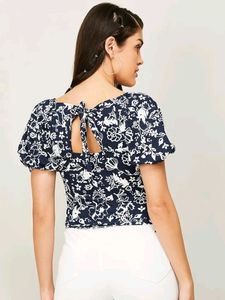Blue Puff Sleeves Crop Top