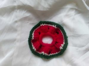 Crochet flower button and  scrunchie