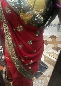 Red Embroidered Saree with 2 matching blouses