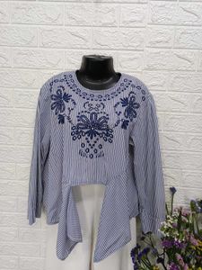 Imported Stripped Embroidered Top