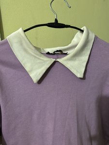 Lilac &amp; White Contrast Collar Top