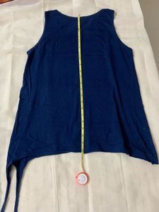 Navy Blue Pure Cotton Printed Tank Top
