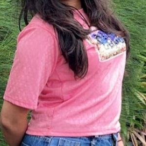 Pink 'COOL' Sequin top