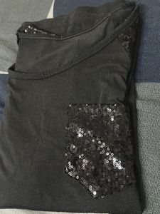 Sequin Sleeve Tee Black Very Pretty
