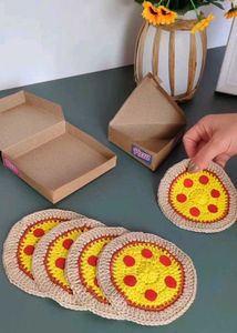 Pizza Coaster Set - Handmade Crochet