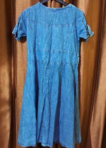 Denim Dress With Designer Sleeves Size 40 Inches