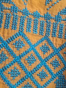 Blue Embroidery Mustard Kurti