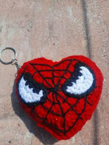 Crochet Batman Heart-Shaped Keychain