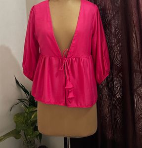 🍑Peach Pink Tie-Front Top