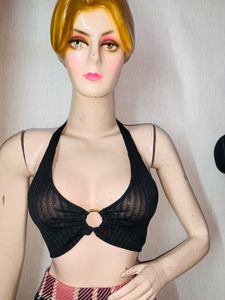 Black Halter Ring Detail Top