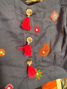Embroidered Tassels Navy Crop Top Bombay Paisley