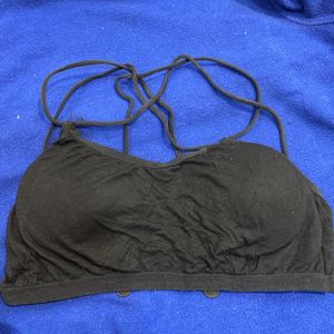 Black Sports Padded Bra With Back Design