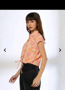 Printed Tie-Front Crop Top