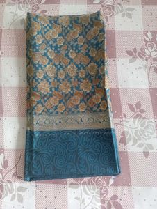 Blue Original Katan Silk with Embellished Border