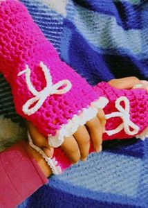 Pink Crochet Fingerless Gloves