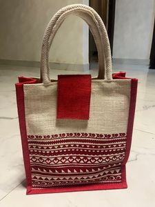 Maroon And Cream Jute Bag-Brand New