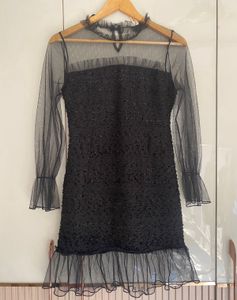 Womens Black One Piece With Stylish Neck Pattern
