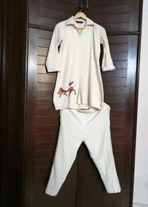IIZHAR Women Off White Embroidered Co-ord Set