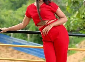 Red Crop Top &amp; Pant Co-ord Set