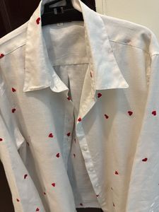 Heart Embroidered White Shirt