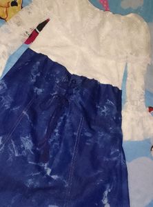 Net denim one piece