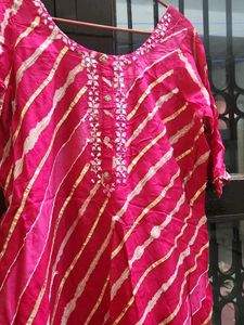 Pink Mirror Work Kurti