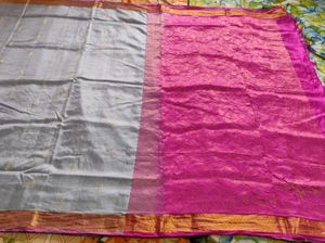 Elegant Pink &amp; Grey Soft Silk Saree