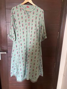W Sea Green Low High Printed Kurta (16)