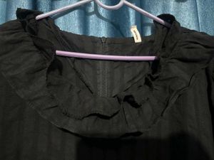 Ruffled Collar Black Dress