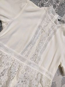 Zara Women White Floral Lace Peplum Style Top