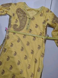 yellow embroidery kurta set